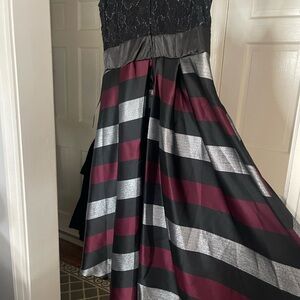 Striped Black and Burgundy Dress with Silver Accents